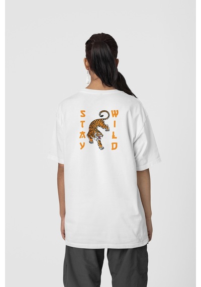 Stay Wild Ön-arka Baskılı %100 Pamuk Beyaz Kadın/erkek Unisex Rahat Kalıp Oversize T-shirt Beyaz Stay Wild Ön-arka Baskılı %100 Pamuk Beyaz Kadın/erkek Unisex Rahat Kalıp Oversize T-shirt Beyaz