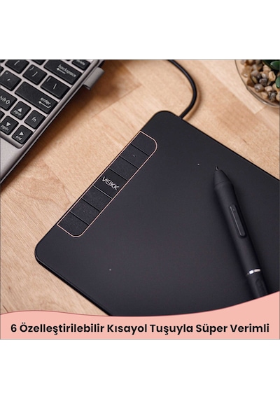 Veikk VK640 6x4" 16384 Levels 5080 LPI Grafik Tablet + Kalem