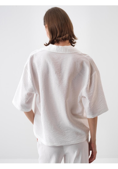 Xint Beyaz Doğal Dökümlü Oversize Bluz 751129