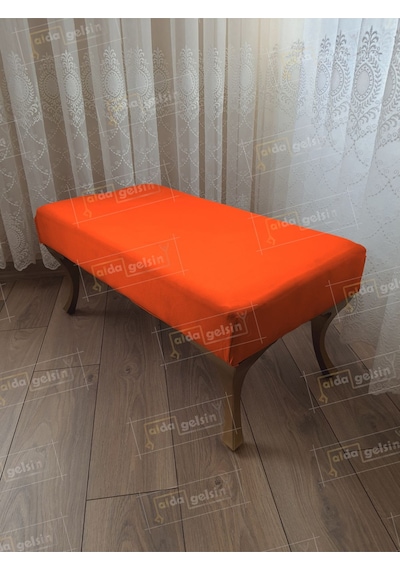 Ayak Ucu Kapı Önü Antre Düz Bench Puf Orta Sehpa Gold Ayak 90 45 Turuncu