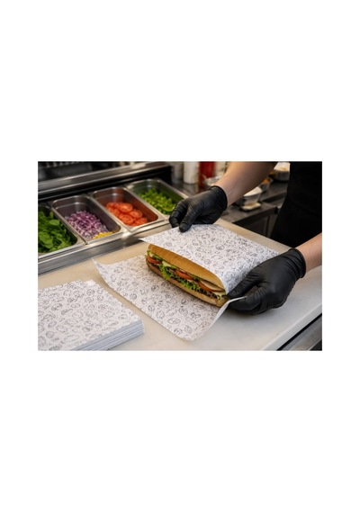 Yağ Geçirmez Sülfit Kağıt 40 Gr 50x35 Cm 100 Adet Hamburger Tost Sandviç Paketleme Kağıdı