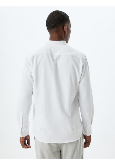 Koton Slim Fit Gömlek Uzun Kollu Pamuk Karışımlı Beyaz 5wam60067hw Beyaz