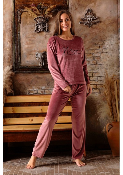 Nisanca Kışlık Kadın Kadife Pijama Takımı - Süper Soft Serisi Pudra