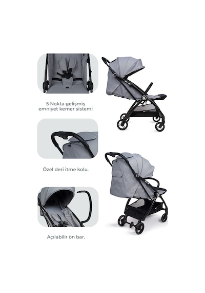 Kanz Xflop Autofold Kabin Boy Bebek Arabası Ultimate Grey