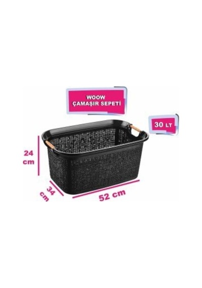 Woow Çamaşır Sepeti - Çamaşır Sepeti - Plastik Sepet 30 Lt - Siyah Siyah
