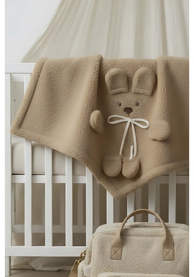 Ayıcık Figürlü Kahverengi Peluş Bebek Battaniyesi Çok Renkli