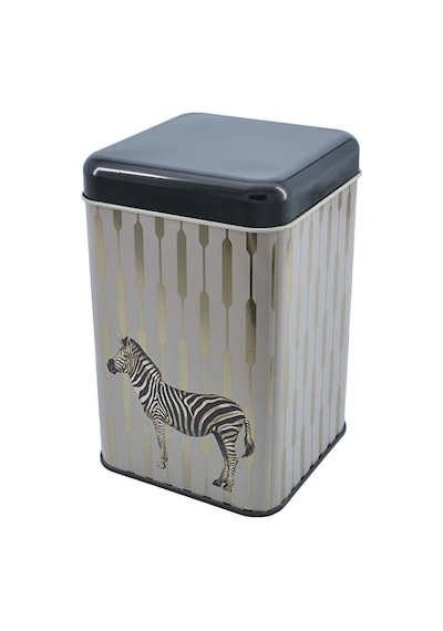 Safari Zebra Desenli Kare Metal Saklama Kabı 10.5 x 10.5 x 16 CM 1.7 L Çok Renkli