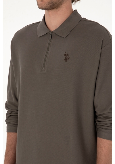 U.S. Polo Assn. Erkek Comfort Fit Yarım Fermuarlı Vizon Sweatshirt 50313754-VR052