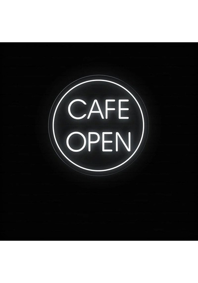Cafe Open Yazılı Neon Tabela Beyaz