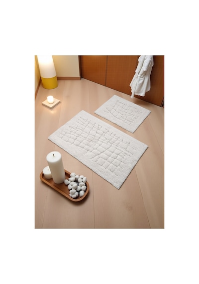 Buççin Online Mağaza Naylaa Pamuklu Banyo Paspas Takımı 60x100 50x60 Beyaz+ Pamuk Polyester Beyaz Çok Renkli
