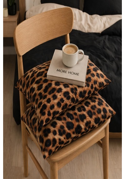 More Home %100 Pamuklu 5d Kapaklı Yastık Kılıfı 2 Adet 50 X 70 Cm -leopar Postu Çok Renkli