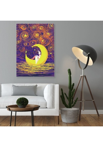 Bk Home Tavşan Kız Ve Ay Fantastik Kanvas Tablo 70X100Cm