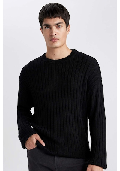 DeFacto Relax Fit Bisiklet Yaka Basic Düz Triko Kazak B9723AX24SPBK81