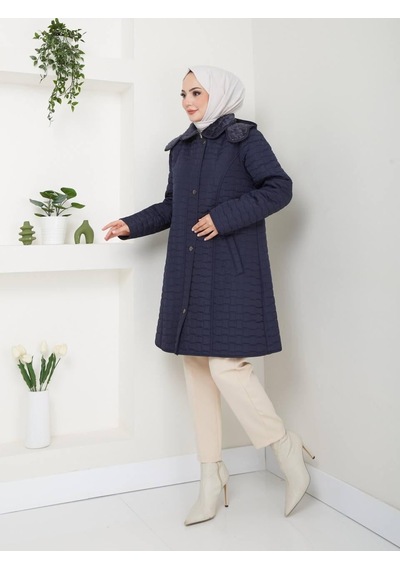 Eslemnur 90 Cm İçi Velboalı Kapitone Mont Lacivert