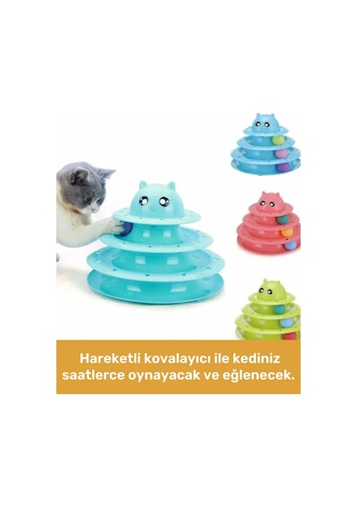 Carlburn Dayanıklı Kaymaz Kauçuk Pedli 3 Toplu Eğlenceli 3 Katlı Kedi Oyuncağı 19.5 x 24 CM