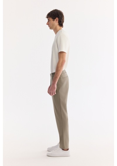 Avva Erkek Haki Yanı Lastikli Kırışmaz Teknik Kumaş Slim Fit Chino Pantolon A61y3077