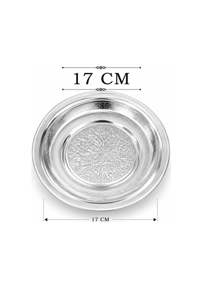Gül Mutfak 17 Cm - Desenli Krom Çelik Meze Ve Servis Tabağı Çok Amaçlı Paslanmaz Çelik Inox