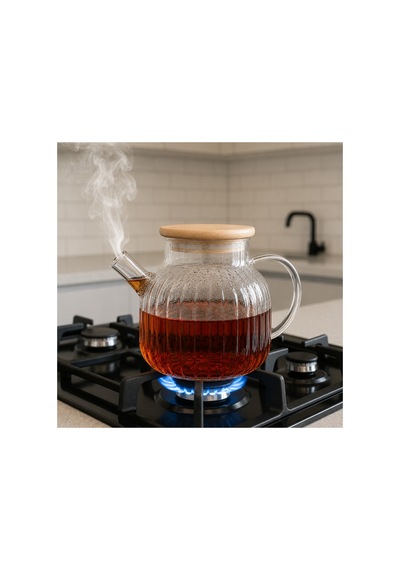 Borosilikat Bambu Kapaklı Isıya Dayanıklı Cam Demlik 1500 Ml Şeffaf Çay Demliği Diğer