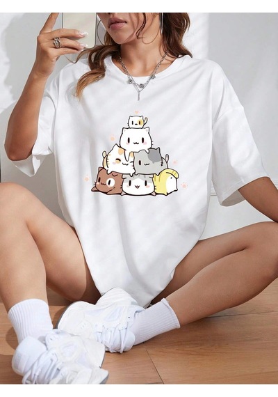 Startmore Adrift Karikatür Ve Grafik Tasarım Oversize T-shirt Cartoon/letter Serisi Kod819 Beyaz