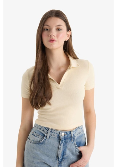 Defacto Fitted Polo Yaka Fitilli Kaşkorse Kısa Kollu Tişört A0379ax25smer144 Ekru