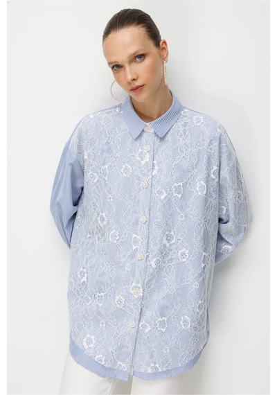 Ghisa Dantel Kumaş Mixli Tunik Mavi - 877024323 Mavi