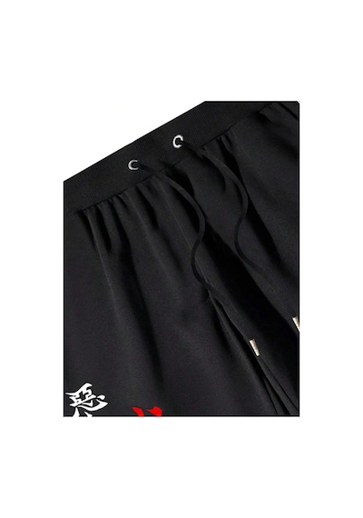 Tarzsokak Anime Guys Japanese Letter & Figure Graphic Eşofman Altı Siyah