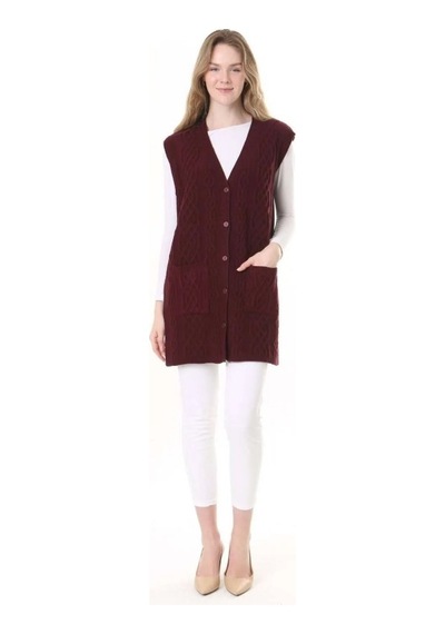 Fresh & Moda Kadın Yün Kışlık Anne Uzun Triko Yelek Lacivert
