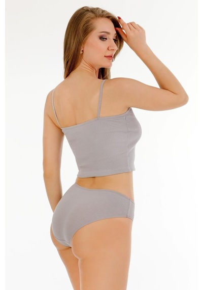 Sensu Kadın Fitilli Kumaş İp Askılı Büstiyer Bikini Külot Set - Bbt300 Gri Grı