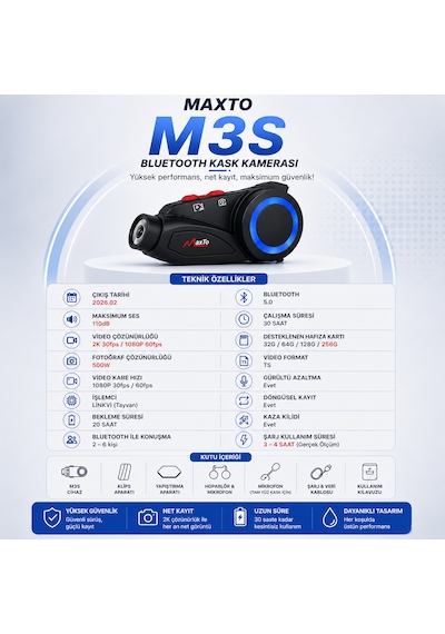 Maxto M3s 2k Hd 1440p Kameralı Motosiklet Kask İnterkom Bluetooth 5.0 Wifi 1000 Metre Intercom Fm Radyo Ip67