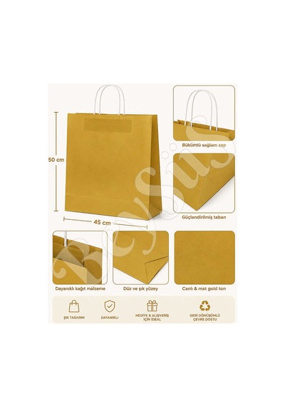 50x45 Cm Hediyelik Kağıt Çanta Gold 2 Adet Tüm Yaşlar