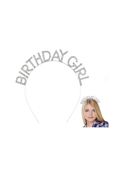 Mey İthalat Gümüş Kristal Taşlı Birthday Girl Doğum Günü Tacı İthal Ürün A Kalite 17x16 Cm