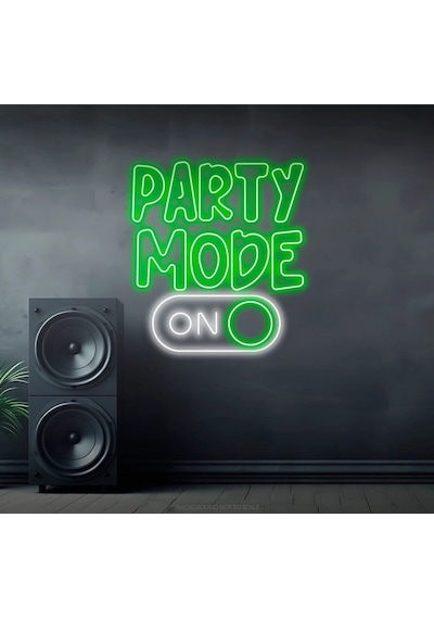 Party Mode On Yazılı Ve Şekilli Neon Tabela Yeşil