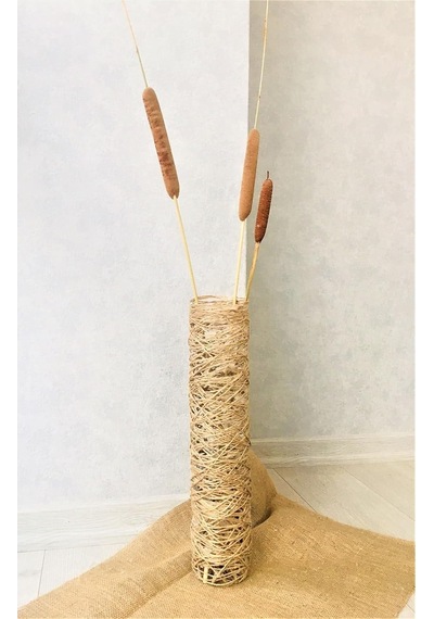 Hasır Örgü Vazo, 50 Cm, Doğal, Dekoratif Çiçeklik Diğer