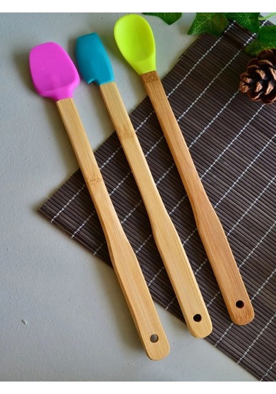 3'lü Bambu Mutfak Spatula Seti Uzun Ahşap Çok Renkli Diğer