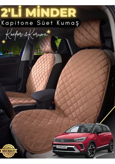 Opel Crossland Uyumlu 2'li Süet Oto Koltuk Minderi Terletmez Universal Tam Koruma A1 Kahverengi