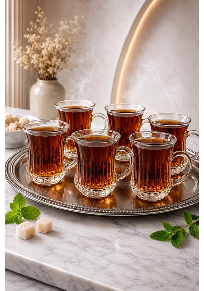 6 Lı Cam Kulplu Çizgili Çay Bardağı Bardak 120ml Pinterest Model Şeffaf