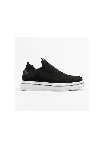 Daytex 1111 Erkek Slip-on - Full Triko Örgü Sportif Kalın Eva Taban Sneaker Siyah - Beyaz