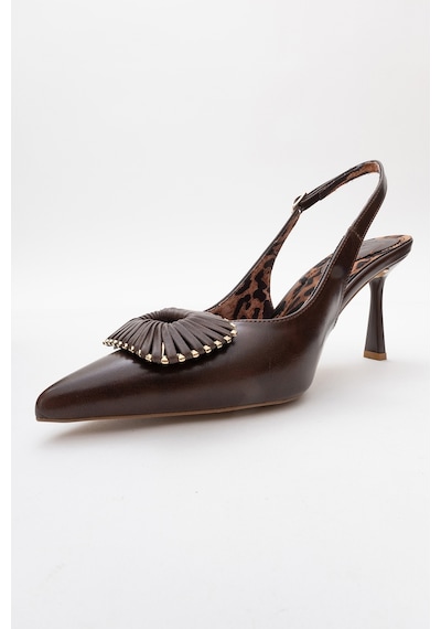 Luvishoes Luvi Shoes Spera Kahverengi Desenli Tokalı Kadın İnce Topuklu Ayakkabı Kahverengi