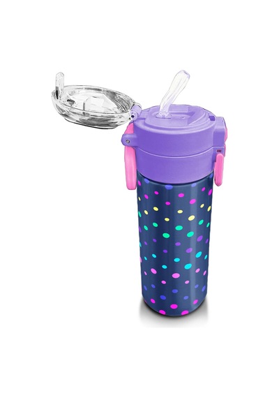 Coral High Kids Lacivert Puantiyeli Desenli Pipetli Ve Direkt İçim Çelik Termos 500 Ml 31872 Lacivert