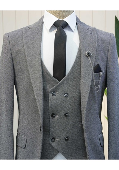 Beystil Sivri Yaka Koyu Gri Takım Elbise Elanor- Slim Fit Koyu Gri