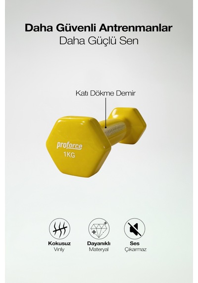 Proforce Vdb Dışı Vinil Kaplı Çelik Döküm Ağırlık Dambıl Sarı 1 KG