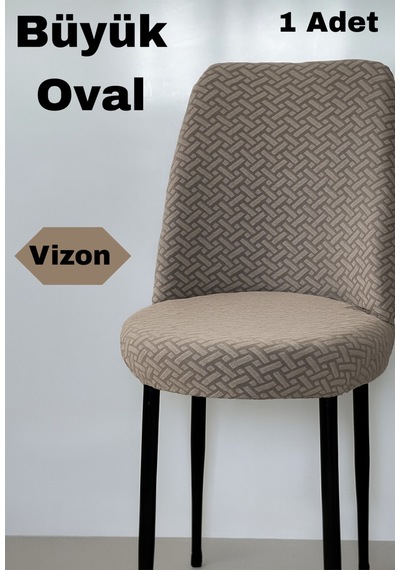 Mutfak Sandalye Kılıfı Büyük Oval Jakar Yıkanabilir Streç Lastikli Sandalye Örtüsü 1 Adet Vizon - 814325519 Vizon
