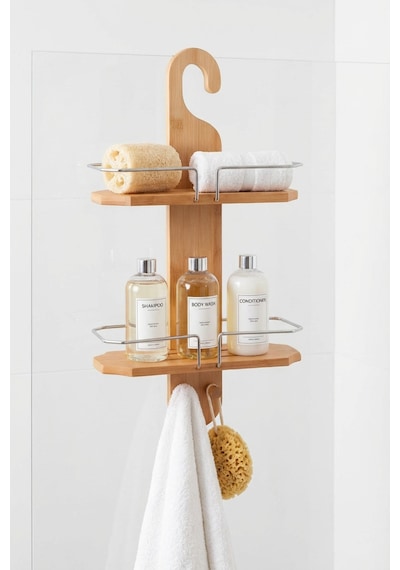 Makri Home Bambu Banyo Düzenleyici Organizer Banyo Köşeliği, Şampuanlık Bej