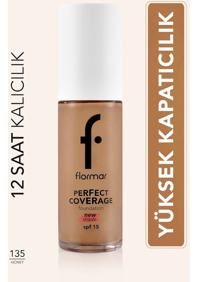 Flormar Perfect Coverage Yoğun Kapatıcı Su Bazlı Fondöten (Sıcak Alt Ton) -135 Hazel -8682536070638