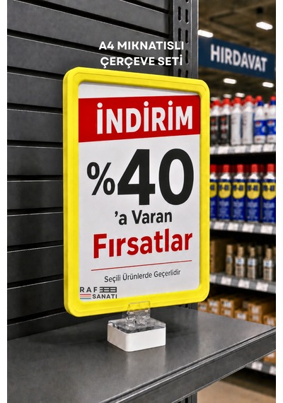 A4 Güçlü Mıknatıs Tutuculu Fiyatlık Etiketlik Dikey Yatay Ve Bilgilendirme Çerçevesi Sarı