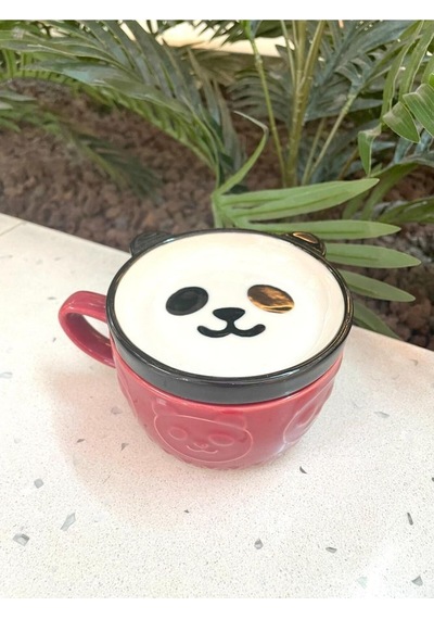 Seramik Kawaii Karikatür Sevimli Panda Fincan Kahve Süt Kapaklı Kupa Hediye