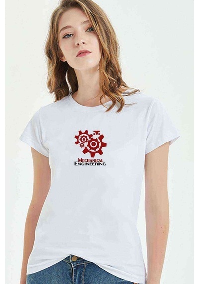Mechanical Engineering Logo Baskılı Beyaz Kadın Tshirt