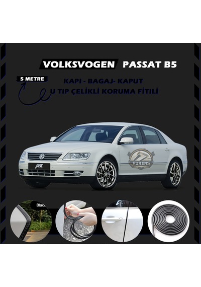 Volksvogen Passat B5 Oto Araç Kapı Koruma Fitili 5 Metre Parlak Siyah Renk