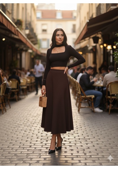 Ozy Fashion Kadın Süet Kloş Etek Koyu Kahverengi