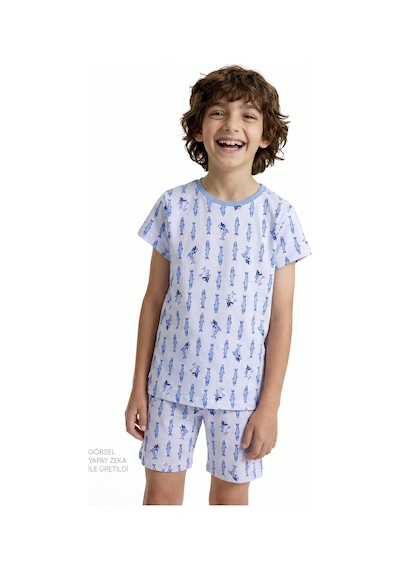 Penti Mavi Erkek Çocuk Fishy Friends Pamuklu 2li Pijama Takımı Bu11